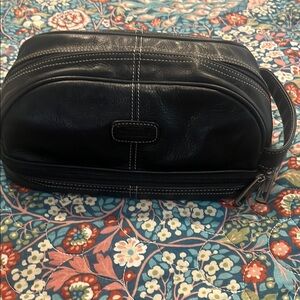 Vintage Fossil Black Leather Men's Toiletry Bag